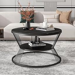 ETIQUETTE ART 2 Tier Sofa Side Table Round End Table Hall Table Metal Frame Center Table Tea Table End Table for Center Room Dining Home & Living Room (Black)-3