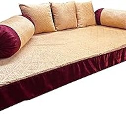 PINK PARROT Pinkparrot Satin Diwan Set Covers 6 Pieces Designer Standard Diwan Set (1 Single Bedsheet, 2 Bolster Covers, 3 Cushion Covers) D-85(Maroon)-4