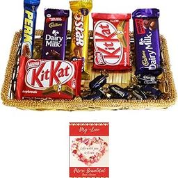 SFU E Com 11 Pieces Chocolate Celebration With Premium Golden Tray | Valentine Chocolate With Love Greeting Card | Valentine Chocolate Hamper | 164-84
