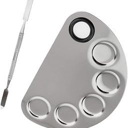 SIYAA Stainless Steel Cosmetic 5 Dip Makeup Mixing Plate with Spatula Tool for Women (Silver)-11