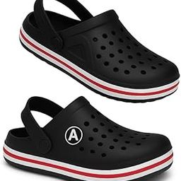 Unisex Clogs with Ventilation Holes, Black with Red-White Stripe, Adjustable Heel Strap-picture-39