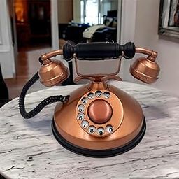 Vintage Decorative Telephone Made by Copper Finish Look Telephone Model. Made Showpiece (Non Working) Desk Decor Item. Designer Product from Brass-12