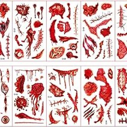 LOOM TREE 10 Pieces Cosplay Party Prop Face Scary Decal for Kids Women Men Teens Style C | Temporary Tattoos-image-38