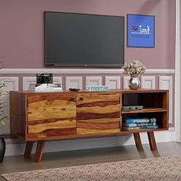 GF Furniture Sheesham Wood TV Stand with 2 Door &2 Shelf Storage for Living Room Home Entertainment Unit Center Console TV Table Wooden Tv Cabinet...-picture-19
