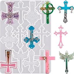 Cross Silicone Resin Molds, 12 Cavity Epoxy Resin Keychain Molds for DIY Craft Necklace Jewelry Pendant Making-image-17