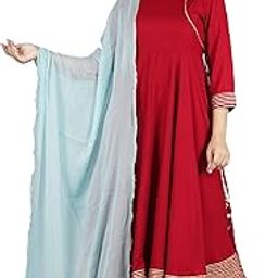 Women's Solid Rayon Lace Gota Anarkali Kurta|Anarkali Gown with Dupatta for Women & Girls-picture-6