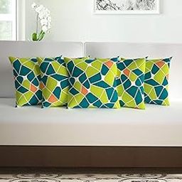 Divine Casa Microfiber Cushion Covers Set of 5 | Size 16 x 16 Inch Decorative Sofa Throw Cushion Cases | Soft & Durable for Living Room Bedroom Couch Home Decor | Abstract | Green & Orange-image-65