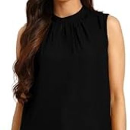 Women’s Western Plain Navy Blue Solid Regular Fit Top, Fabric with Sleeveless Design, a Stylish Round Collar, and Exquisite Plating Detail-9