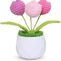 NHCDFA Crochet Flowers, Crochet Set, Crochet Flower Crochet Flowers Handmade Artifical Flower Small Knitted Potted Plants with Vase for Car Dash Decoration Bathroom Kitchen Home Decoration Table-image-4