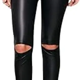 krystle Women's Knee Slit Faux Leather Legging (Black)-picture-36