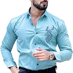 foomer Stylish Men Deer Embroidered Cotton Shirt | Regular Fit Full Sleeve Shirt for Mens & Boys | Lightweight & Breathable | Shirts for Office, Casual, Party | Available Sizes S to 2XL-picture-5