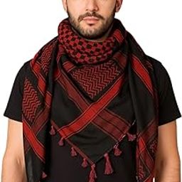 Palestinian Keffiyeh Scarf with Tassels, Red and Black Shemagh Embroidered Pattern, Unisex | 48 inches square gaza stole-picture-2