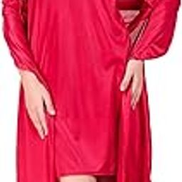 Satin Short Nighty & Robe Set - Pack of 2-image-17