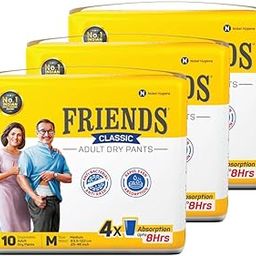 Friends Classic Unisex Adult Diapers Pants Style-10 Count (Medium) With Odour Lock And Anti-Bacterial Absorbent Core- Waist Size 25-48 Inch ; 63.5-122Cm Sold By Bmpharma-image-66