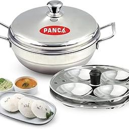 PANCA Stainless Steel Multi Purpose Kadai with Steel Lid, Idli Maker 2 Idli Plate 8 Cavity Idli Cooker Stainless Steel Idly Pot with Steamer-30