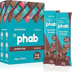 Phab Chocolate Brownie 11G Protein Bars (Pack Of 6), Pea Isolate, High Fiber, No Preservatives For Energy, Fitness & Immunity With Goodness Of Dates & Cocoa Powder, 210 Gm-image-1