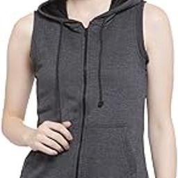 Women Solid Cotton Fleece Front Zipper Sleeveless Plus Size Hooded Sweatshirt with 2 Kangaroo Pockets Ideal for Winters, Gym, Running, Cycling, Evening Casuals-15
