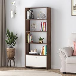 BLUEWUD Molse Engineering Wood Multipurpose Floor Standing Bookshelf Decor Display Shelves Wall Book Storage Rack Organizer with Hinged Door for Office Home (Brown Maple & White)-13