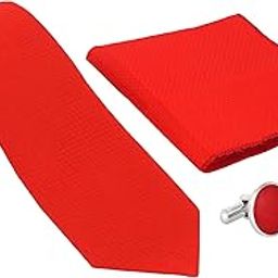 Red Self Italian Silk Tie, Pocket Square & Matching Cufflink Gift Set for Men – 2.75" Slim Necktie, 10x10 Handkerchief, Brass Cufflinks – Elegant Formal Accessories in Wooden Gift Box-image-85