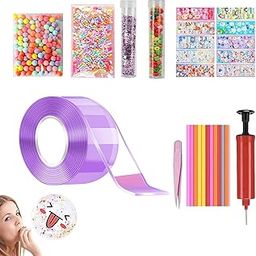 Nano Tape Kit, 26 Pcs Nano Tape Set, DIY Nano Tape Bubbles Kit for Making Bubbles, Washable Reusable DIY kit Nano Tape with Glitter Flakes Stars Straw for Balloon Double Sided Ivy Grip Tape for Walls-picture-2