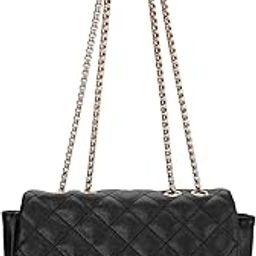 Black PU Structured Quilted Sling Bag for Women, Girls and Ladies | Polished Quilted Chic Exterior | Chain Crossbody Handbag | Ladies Purse Handbag-image-64