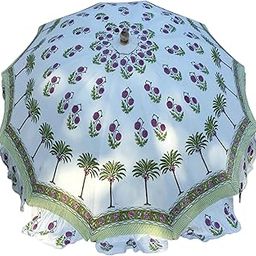 Handmade Pam Tree Printed Hand Block Print Pure Cotton Garden Umbrella for Summer Outdoor Decor Sun Shade Patio Big Parasol 80" Inch-image-25