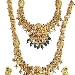 Latest Stylish Combo Jewelley Set | Gold Plated With Peacock Designe With Goddess Lakshmi Patern | Temple Combo Include Mini Nacklace And Matching Earings Jewellery Set For Womens-image-34