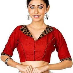 Women's Red Collar Neck Elbow Sleeves Saree Blouse-30