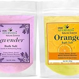 Vedic Ayurveda lavender & orange Bath Salt Combo | 2 x 200g | Soothing & Rejuvenating Spa Salt for Skin Glow, Stress Relief & Aromatherapy | Suitable for All Skin Types-3