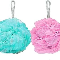Bath Loofah Sponge Set, Large Mesh Shower Pouf, Turquoise and Pink, Pack of 2-picture-47