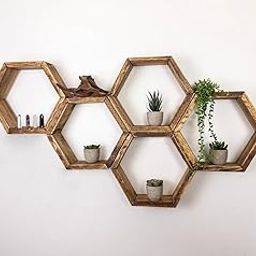 CRAFTED TURN Wooden Wall Shelf Wall Mounted Set of 5 Hexagon Shelves, Honeycomb Shelves, Plant Shelves, Wall Decor Width: 12 inches Height: 10.5 inches Depth: 3.5 inches-image-43