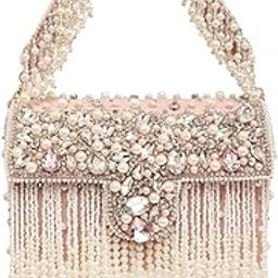 Handcrafted Beaded and Sequined Pearl Clutch Purse, White and Pink silk material women hand bag-image-21