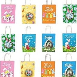 Easter Gift Bags, 12 Pack Easter Gift Bags, Easter Paper Bags, Includes Rabbits, Flowers, Chicks and Eggs, Easter Gift Bag for Gift Wrapping, Hunt-image-22