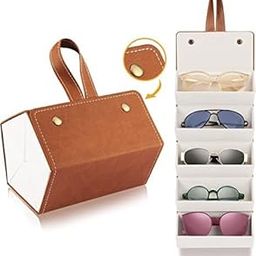 5-Slot Travel Foldable Sunglasses Organizer- PU Leather Hanging Eyeglasses Case-image-49