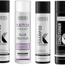Kress Cysteine Hair Btox Treatment Kit: Professional-Grade Shampoo (2x300ml), Conditioner (300ml), and Hair Protein (150ml) for Deep Repair and Smoothness - Set of 4-2