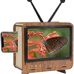 XSOURCE Wooden Retro Style TV Shape Mobile Magnifying Glass Stand Mobile Magnifier Screen Universal Mobile Holder Stand for Office Desk TV Shaped Wood Cell Phone Stand-26