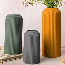 Bodhi House Unique Ceramic Ribbed Vase, Modern Decorative Centrepiece Vase for Pampas Grass, Artificial Flower Pot Ideal for Gifting, Home and Office Decor, Living Room (Pack of 3, Multicolor)-image-17