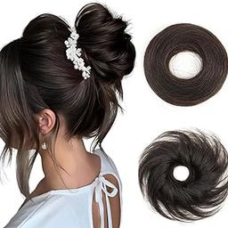 HAIR WALA™ 100% Human Hair Messy Bun Wavy Up Do Remy Scrunchies With Elastic Rubber Band Elegant Chignons Donot Ponytail Scrunchy Topknot Hair Extension For Women 1PC 23g,(Brown)-image-23