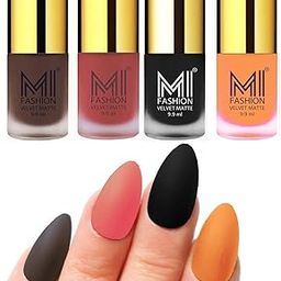 MI FASHION Velvet Matte Nail Paint Combo Sets Non-Stop, Rain Or Waterproof 9.9ml Coffee, Light Peach, Black, Saffron Orange (Pack Of-4)-image-52