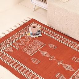 Peepul Tree Jaipuri Handprinted Cotton Rugs for Living Room |Handmade Sustainable Modern Durries for Living Room |Cotton Carpets for Living Room, Bedroom |Floor Rug for Bedroom|(Rust Brown, 3X5 ft)-image-32