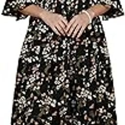 Women's Casual Flared Sleeve Crepe Floral Fit and Flare Dress-image-1