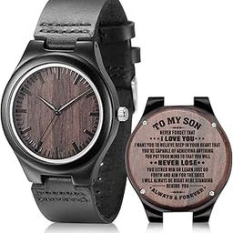 Engraved Wooden Watches for Men - Customized Wood Wrist Watches for Husband Boyfriend Dad Son-image-12