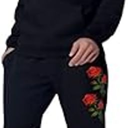Polyester Black Tracksuit for Men | Full Sleeve Hooded Neck | Rose Embroidered Sweatshirts & Trackpants Suit | Solid Casual Co-set-picture-13