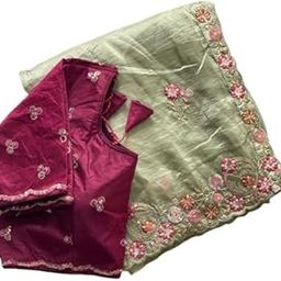 Women's And Girls Women's Gold crush fabric with multi thread sequins c pallu work with arco cut border saree party-image-18