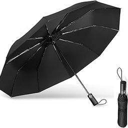 Portable Auto Travel Umbrella - Windproof for Rain and Wind, Auto Open Close Button, Perfect for Car, Men & Women (Black Dark)-14