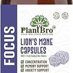 PlantBro Lion's Mane Herbal Capsules - 60 Capsules (650mg) | 100% Fruit Body With No Fillers | Herbal Supplement For Memory, Concentration & Anxiety Support | Safe & Natural-image-34