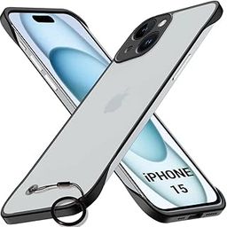 TheGiftKart TPU+PC Hybrid Ultimate Slim Back Case Cover For Iphone 15 | Camera & Screen Protection | Frosted Matte Translucent Hard Back Case Cover For Iphone 15 (Black Bumper), Black-11