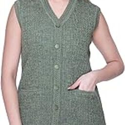 Self Design Sleeveless V Neck Woollen Cardigan for Women with Front Pockets-image-1