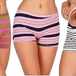 Pack of 3 Pure Cotton Stretchable Multicolor Broad Elastic Boy Short Panties-Free One Pair Transparent Bra Strap-image-1