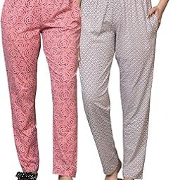 Women's Printed Cotton Pyjama | Soft & Comfortable Regular Fit Sleepwear for Women | Casual Pajamas for Home, Nightwear & Loungewear | Pack of 2 | Multicolour-picture-23